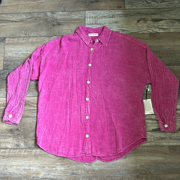 NWT Electric & Rose Farrah Oversized Gauze Shirt Pink Large - Picture 3 of 10